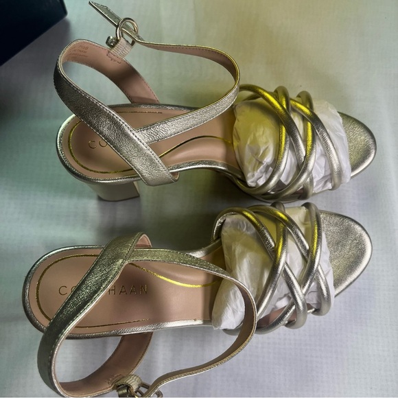 Cole Haan Gold Leather Strappy Heels Women's 7.5 Shoes New in Box - Picture 7 of 10
